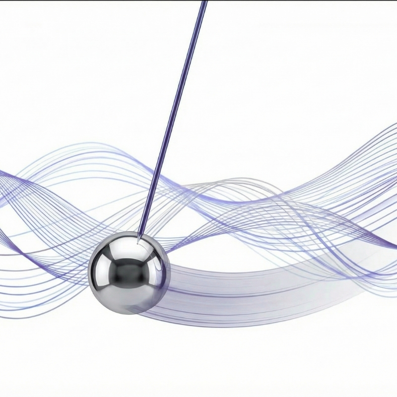Pendel mit Stahlkugel und Wellenlinien in Bewegung – Seminar Vom Wissen zum Handeln, Petra Schlerit